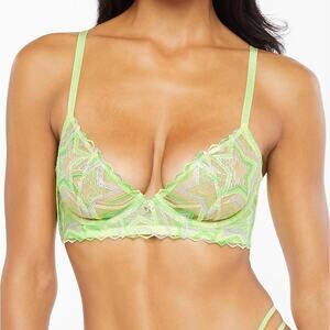 Savage X Fenty Shining Star Embroidered Unlined Demi Bra Lime Green Size 34D NWT